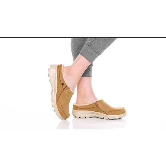 Skechers Womens Easy Going Memory Foam Slip On Open Back Mule Shoes Tan Size 7.5 - Picture 1 of 8
